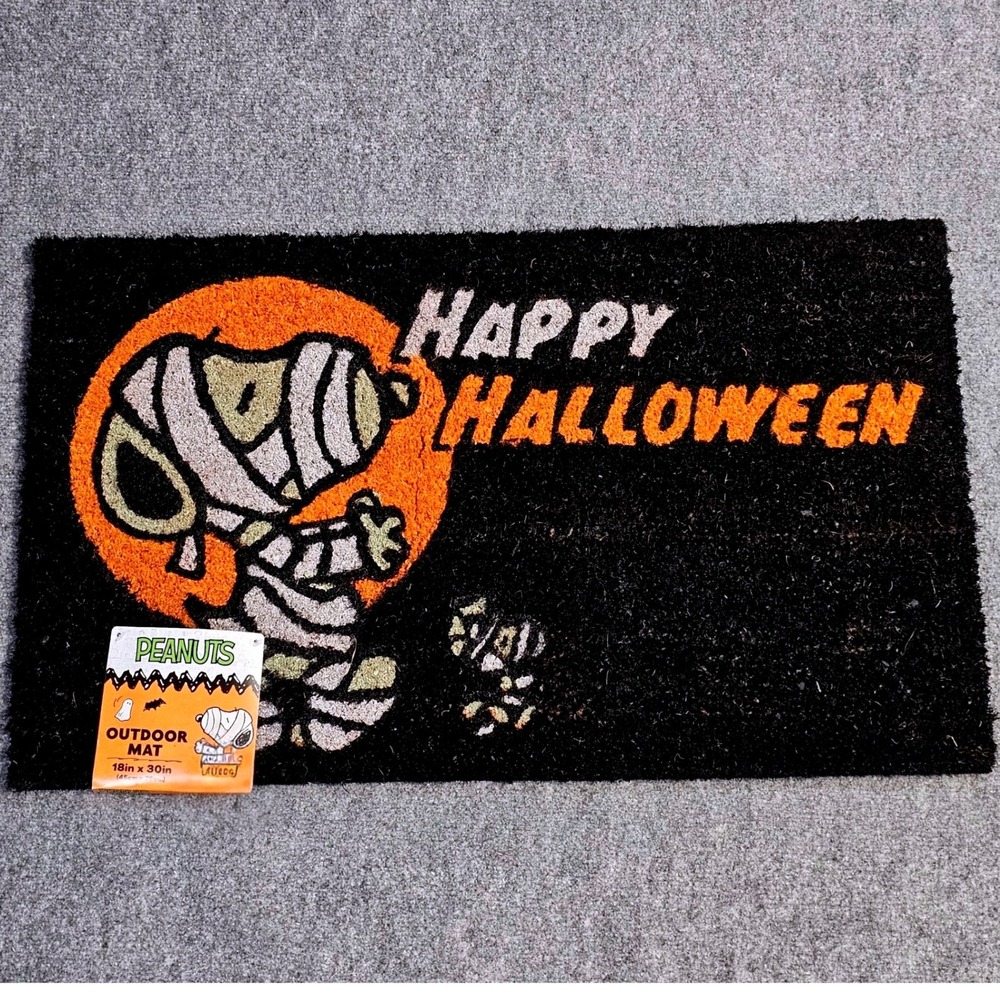 NEW Peanuts Snoopy Mummy Halloween Outdoor Mat 18x30 Coir Rubber Backing 48763